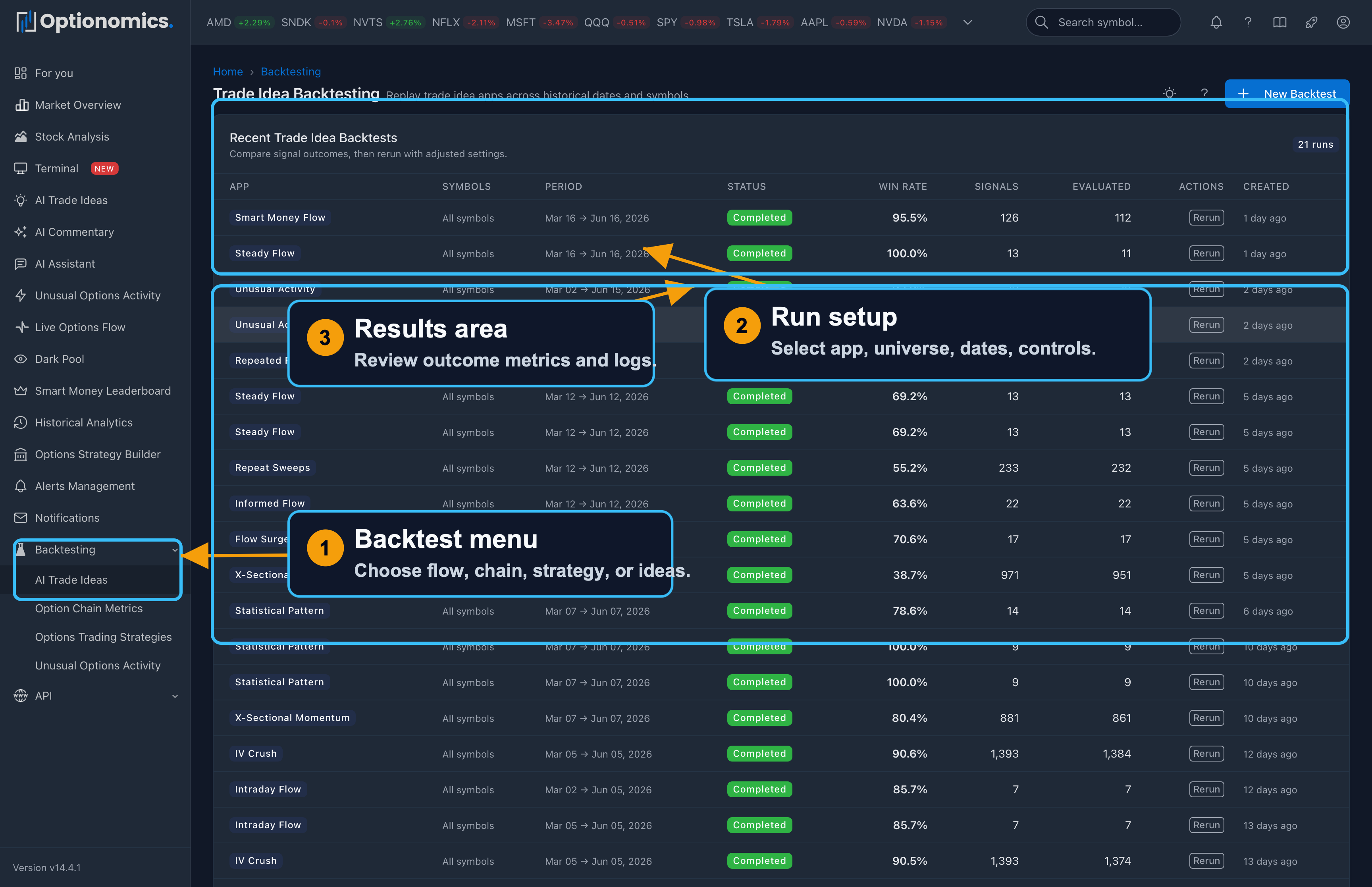 Backtesting screenshot