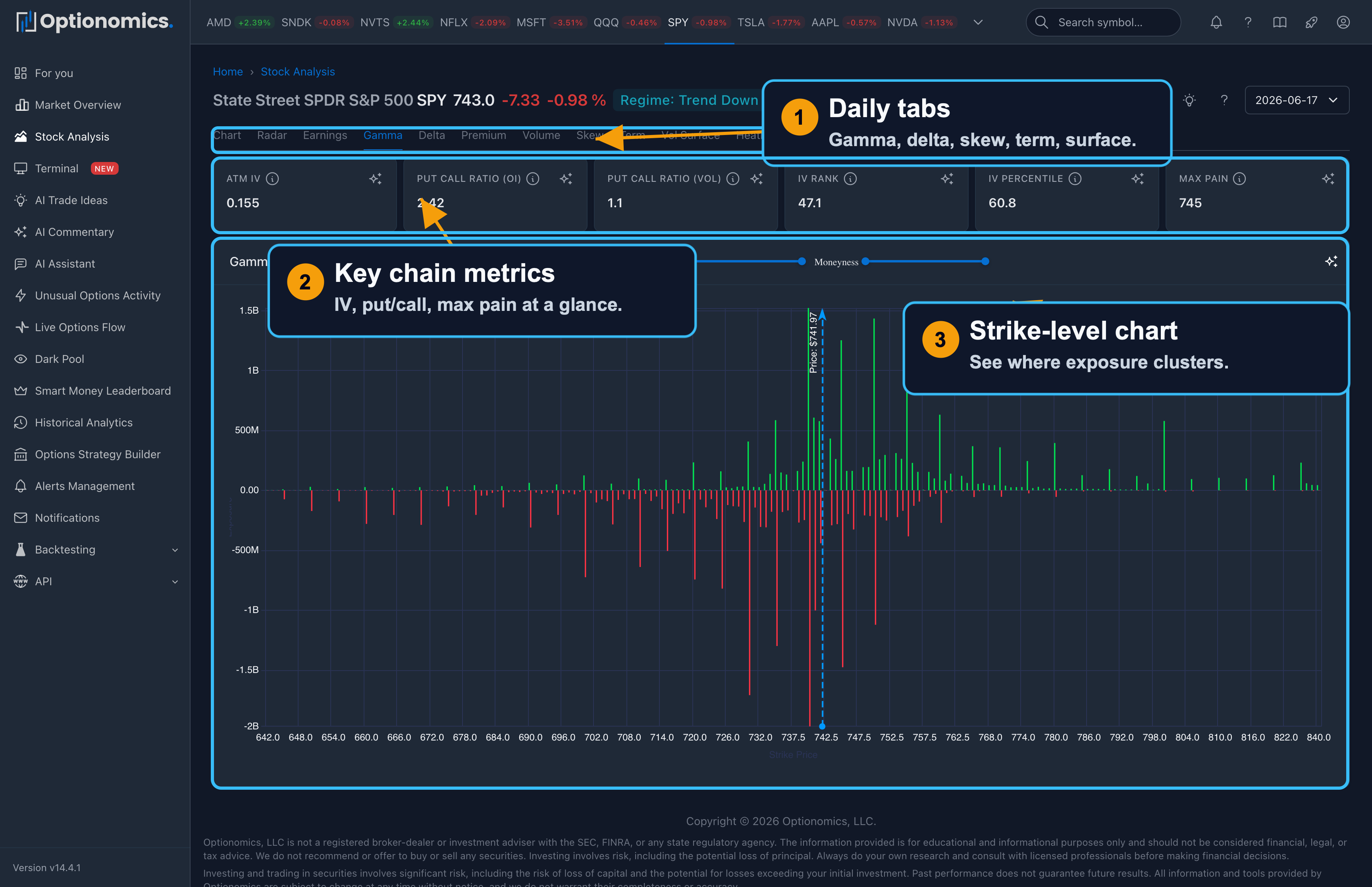 Daily Options Analytics screenshot
